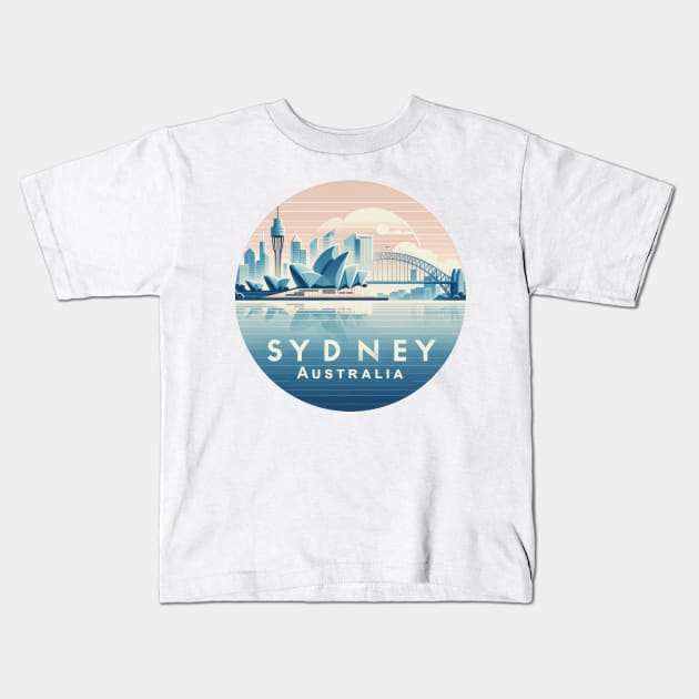 Stylish Sydney Australia sticker with Opera House and Harbour Bridge - perfect for travel enthusiasts and tourism fans Kids T-Shirt by POD24